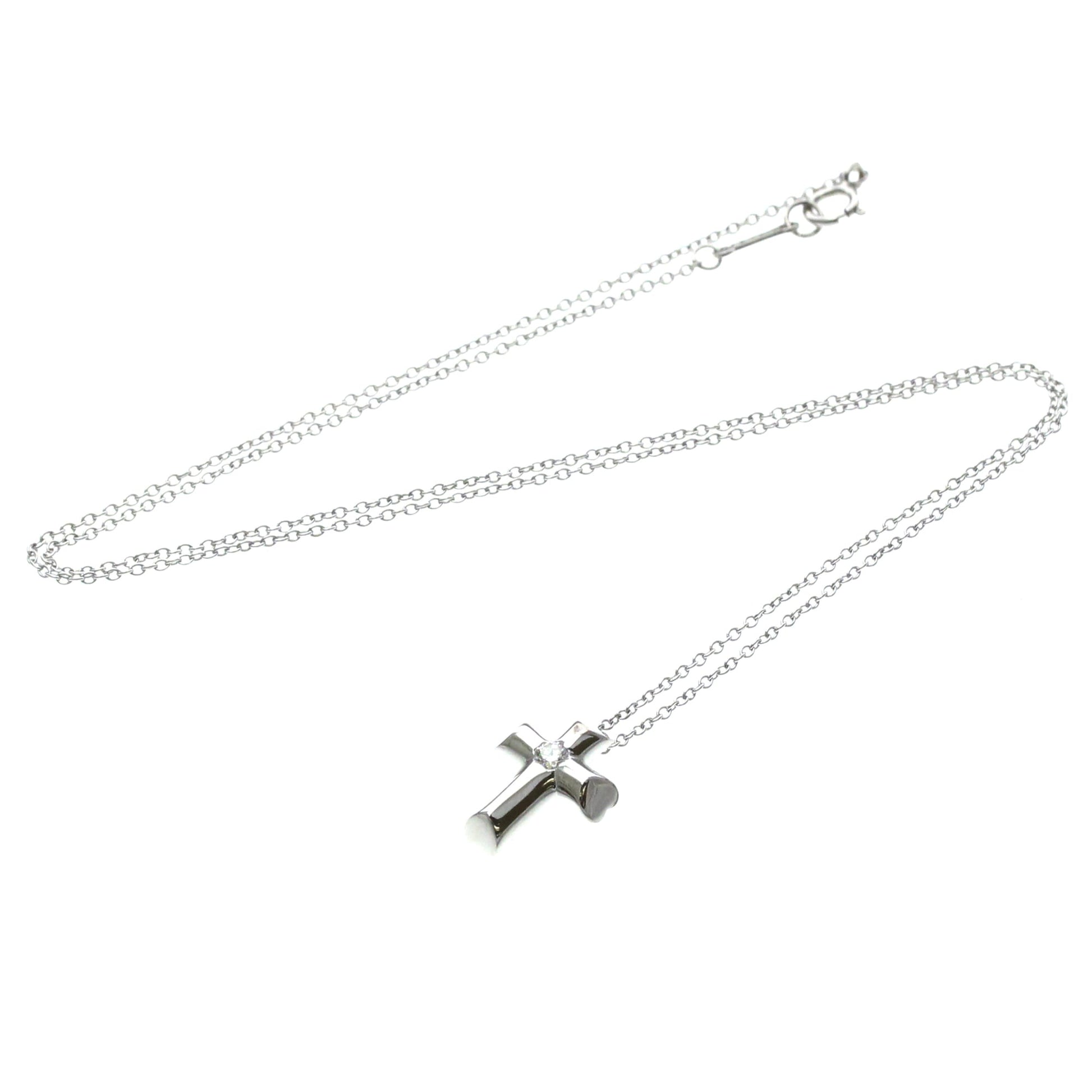 Tiffany & Co. Etoile Cross Pendant Necklace 18K White Gold with Diamonds, Silver, White Gold, Necklace