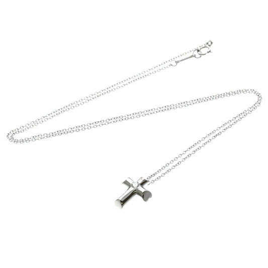 Tiffany & Co. Etoile Cross Pendant Necklace 18K White Gold with Diamonds, Silver, White Gold, Necklace