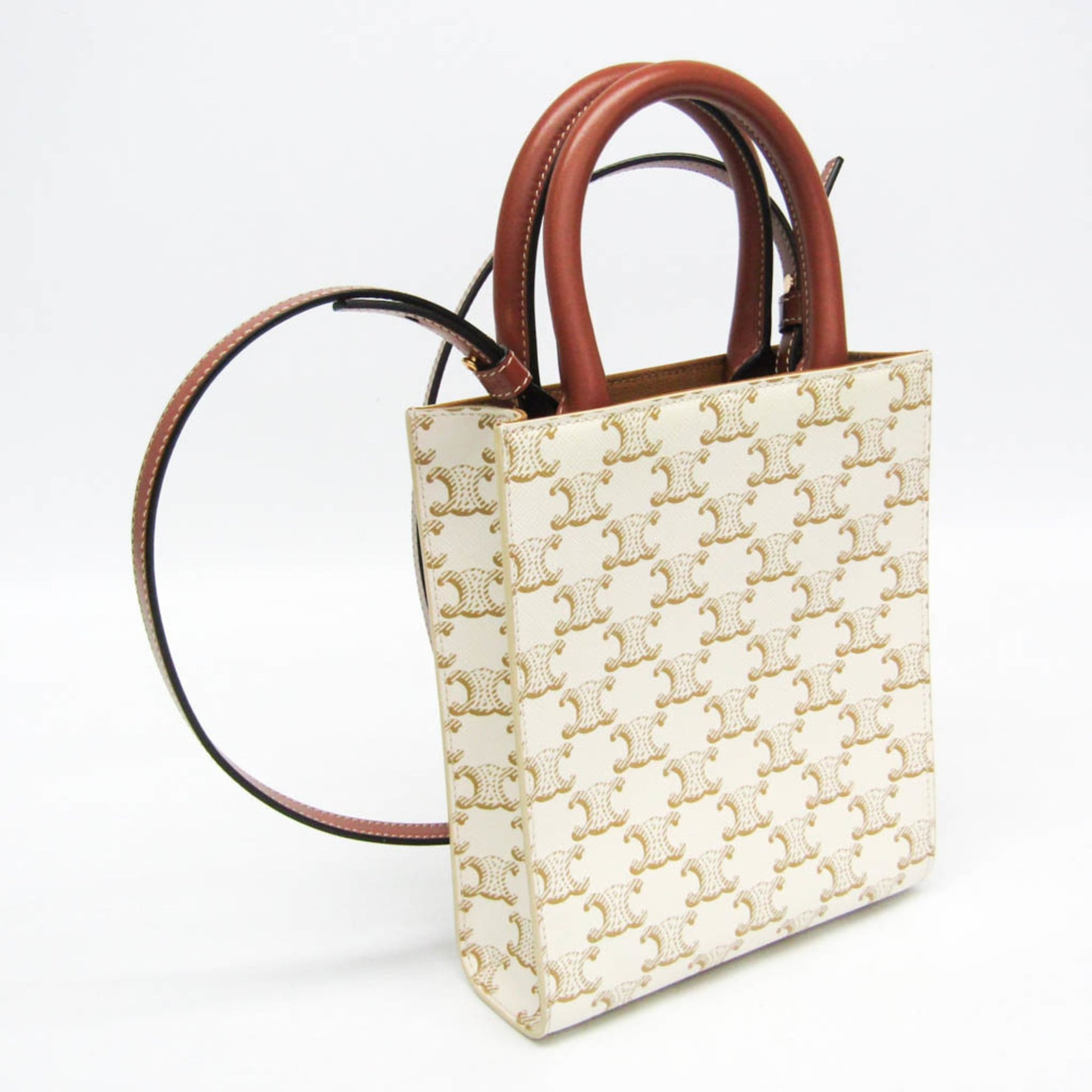 Celine Vertical Cabas Tote Triomphe Coated Canvas, White, Canvas, Handbag