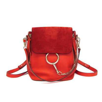 Chloe Faye Backpack Leather and Suede, Orange, Leather, Backpack
