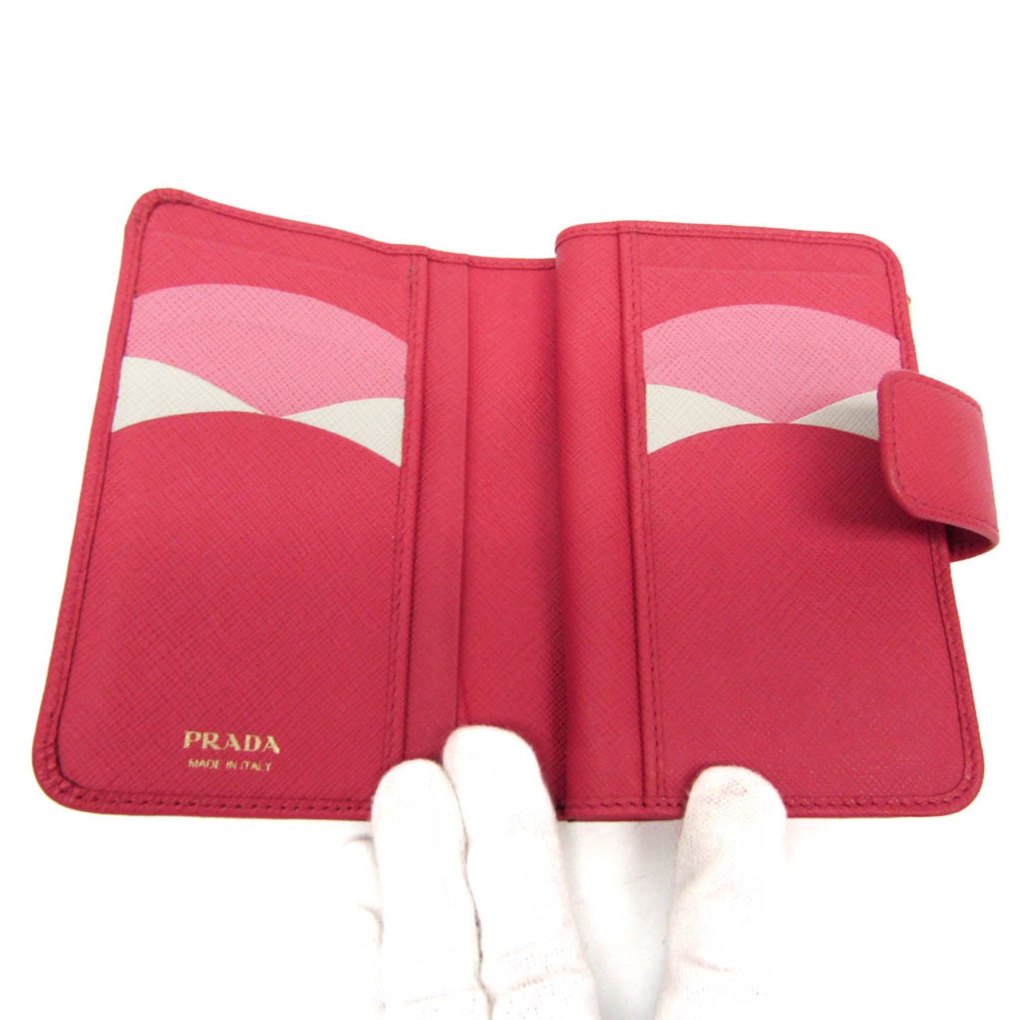 Prada Tab Bifold Wallet Saffiano Leather, Pink, Leather, Wallet