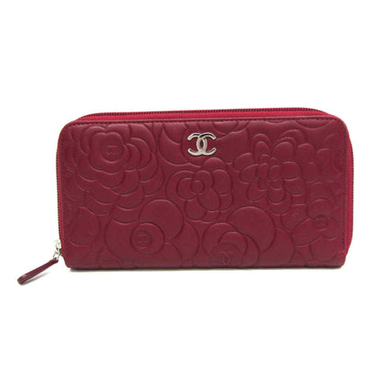 Chanel Camellia Zip Around Organizer Leather, Burgundy, Leather, Wallet