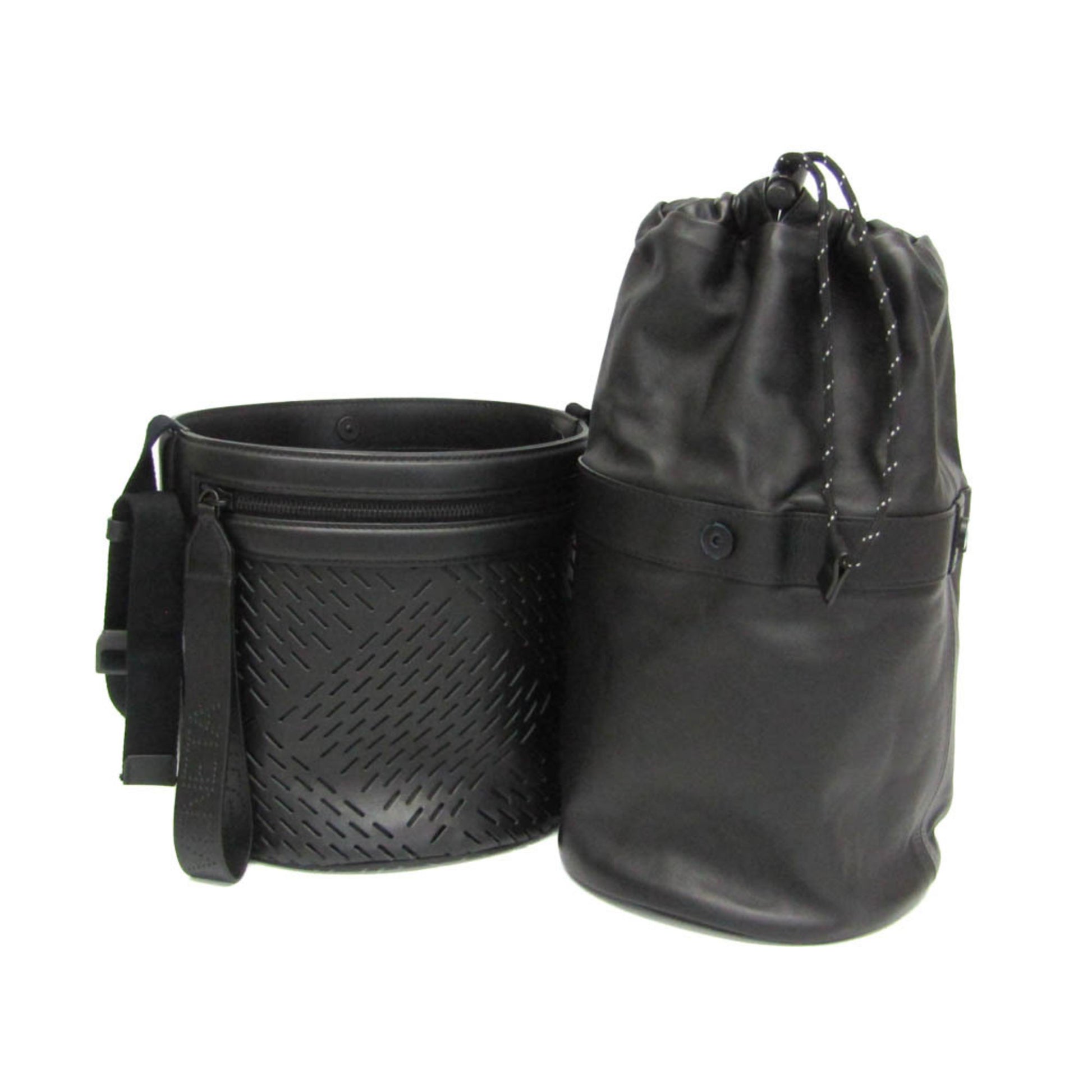 Bottega Veneta Paper Bucket Bag Perforated Leather, Black, Leather, Shoulder Bag