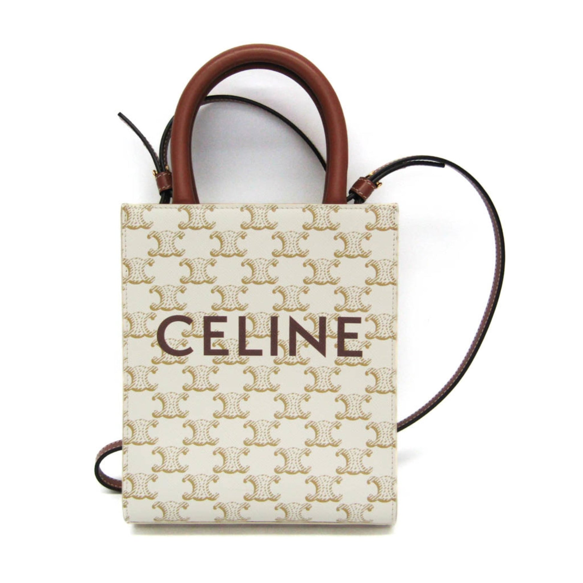 Celine Vertical Cabas Tote Triomphe Coated Canvas, White, Canvas, Handbag