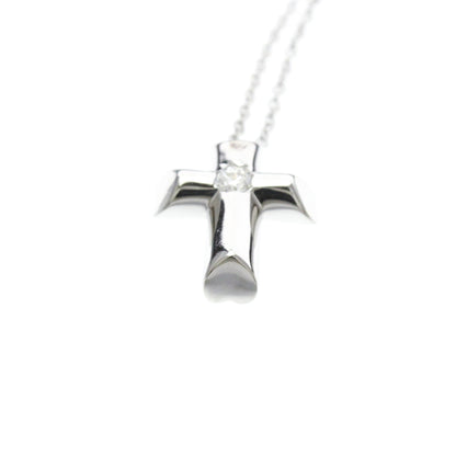 Tiffany & Co. Etoile Cross Pendant Necklace 18K White Gold with Diamonds, Silver, White Gold, Necklace