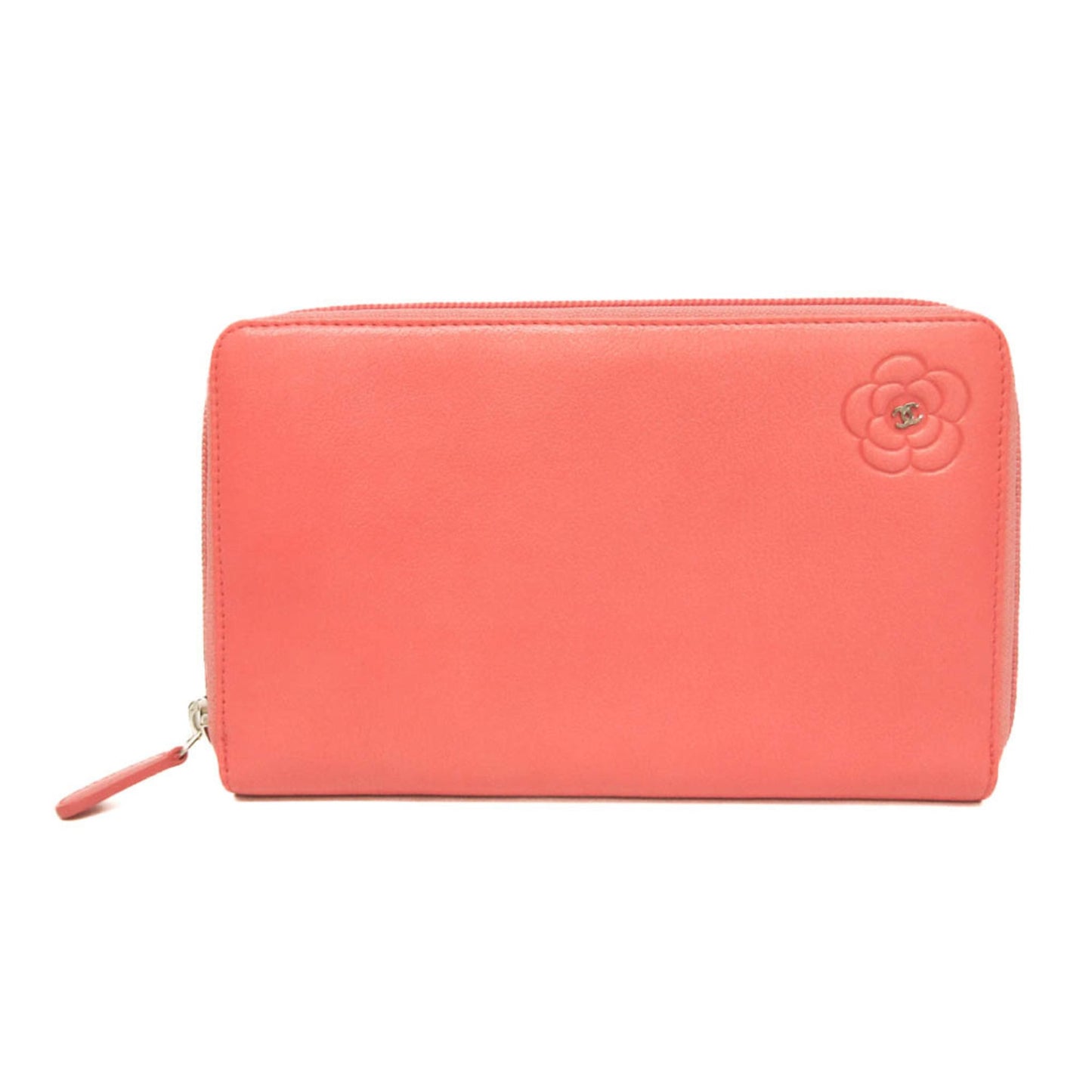 Chanel Camellia Zip Around Organizer Leather, Pink, Leather, Wallet
