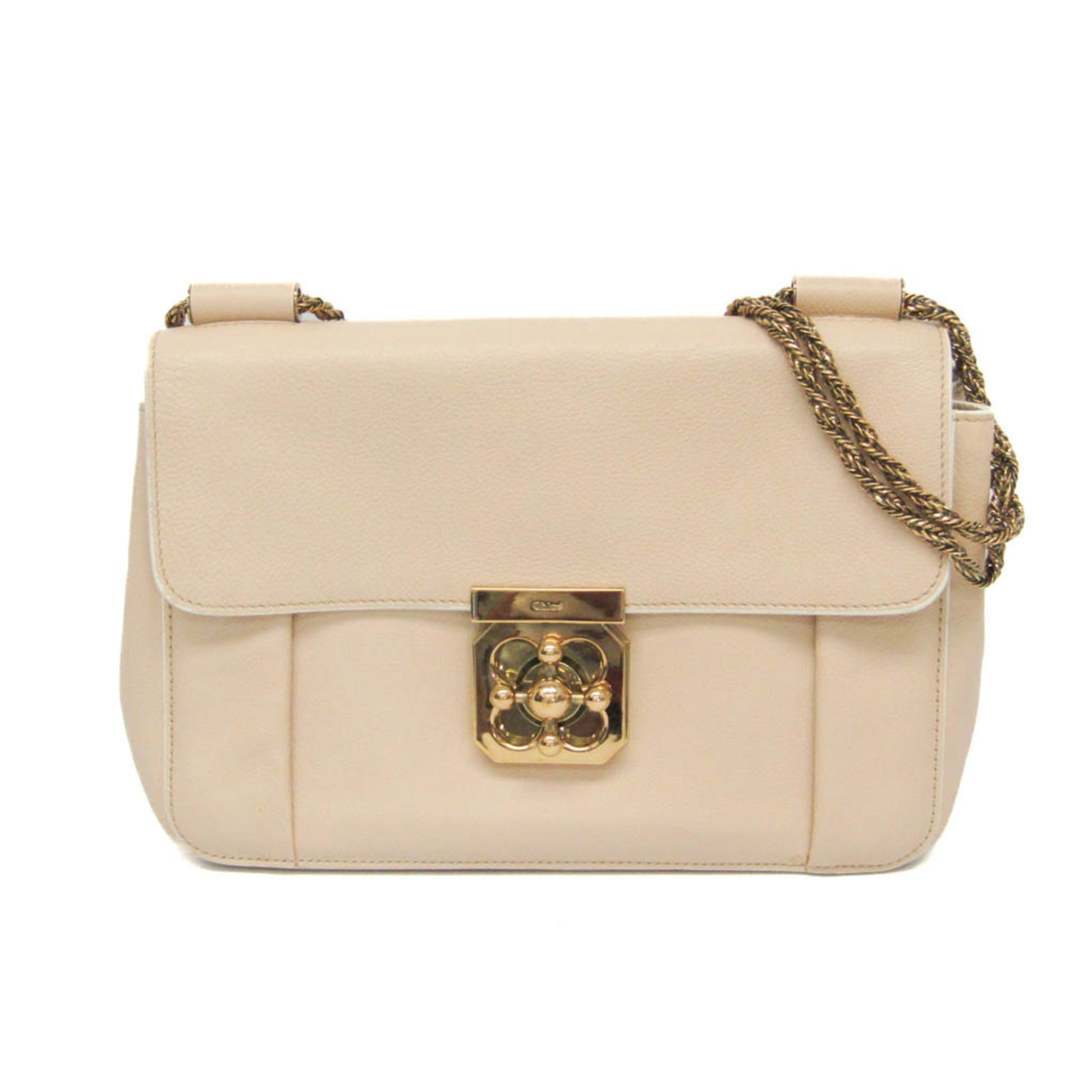 Chloe Elsie Chain Shoulder Bag Leather, Beige, Leather, Shoulder Bag