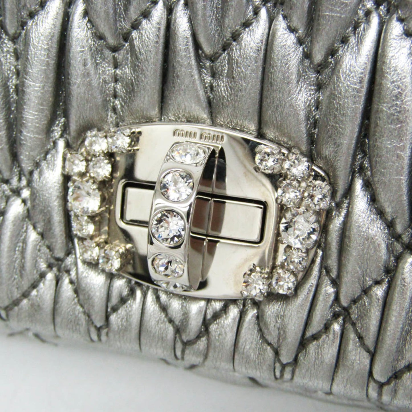 Miu Miu Crystal Clutch Matelasse Leather, SILVER, LEATHER, Shoulder bag