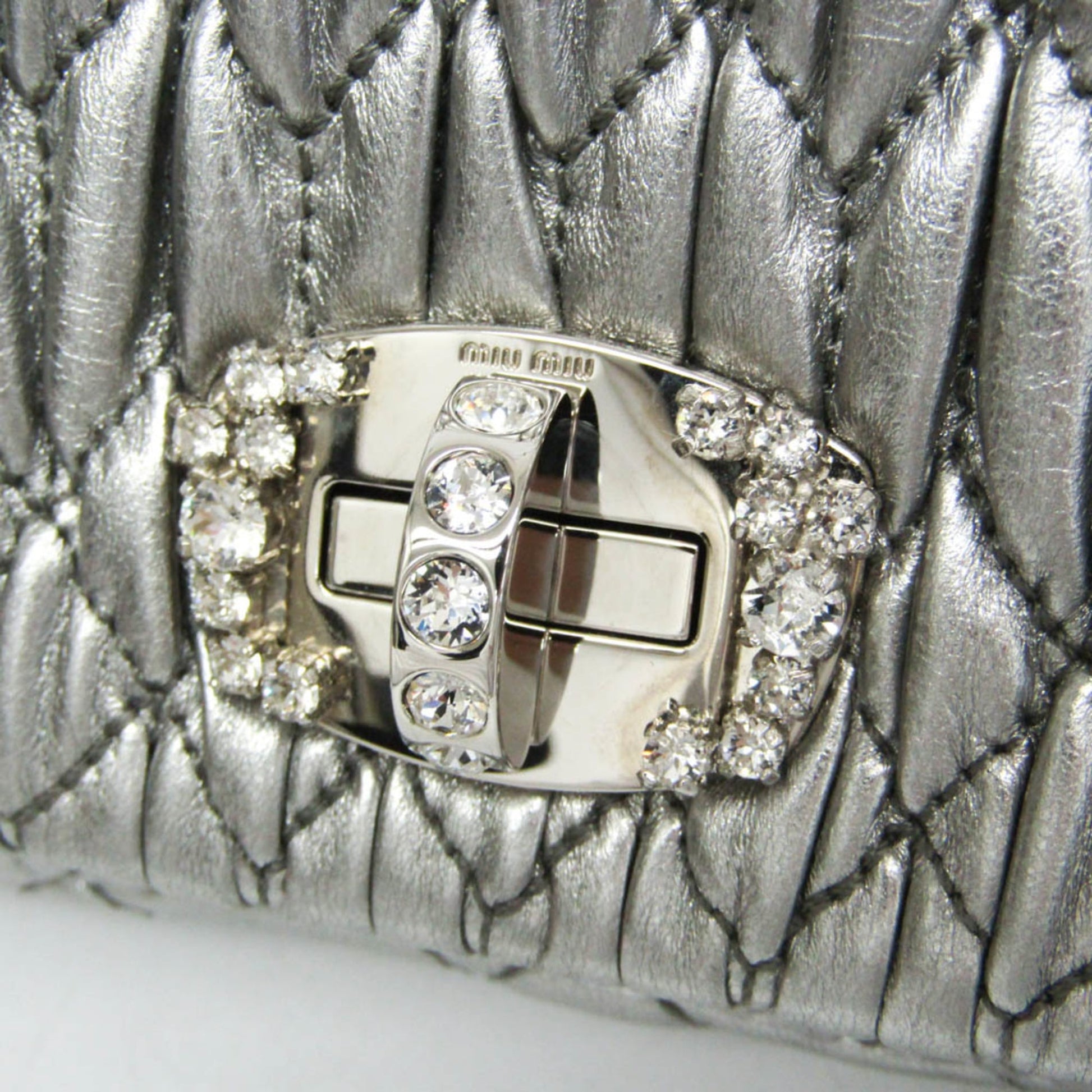 Miu Miu Crystal Clutch Matelasse Leather, SILVER, LEATHER, Shoulder bag