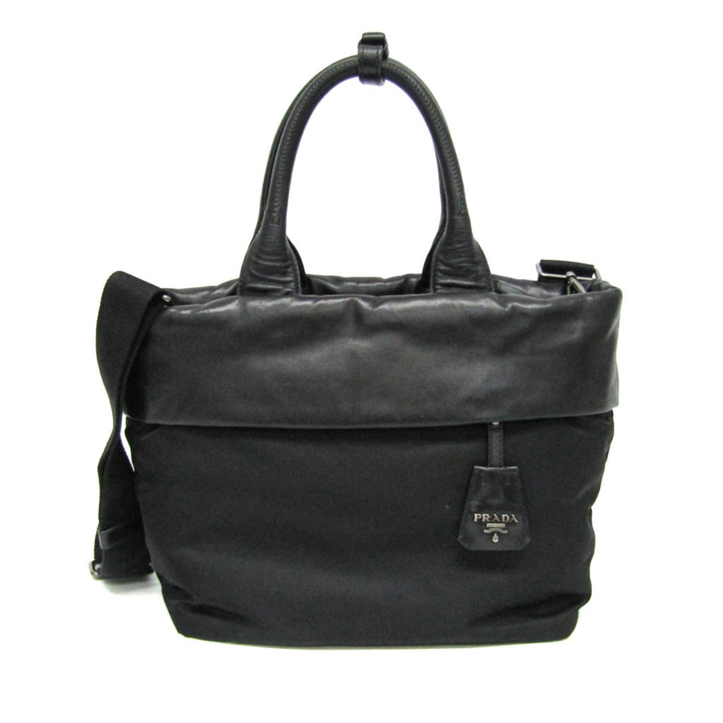 Prada Convertible Double Tote Nappa Leather and Tessuto, Black, Nylon, Handbag