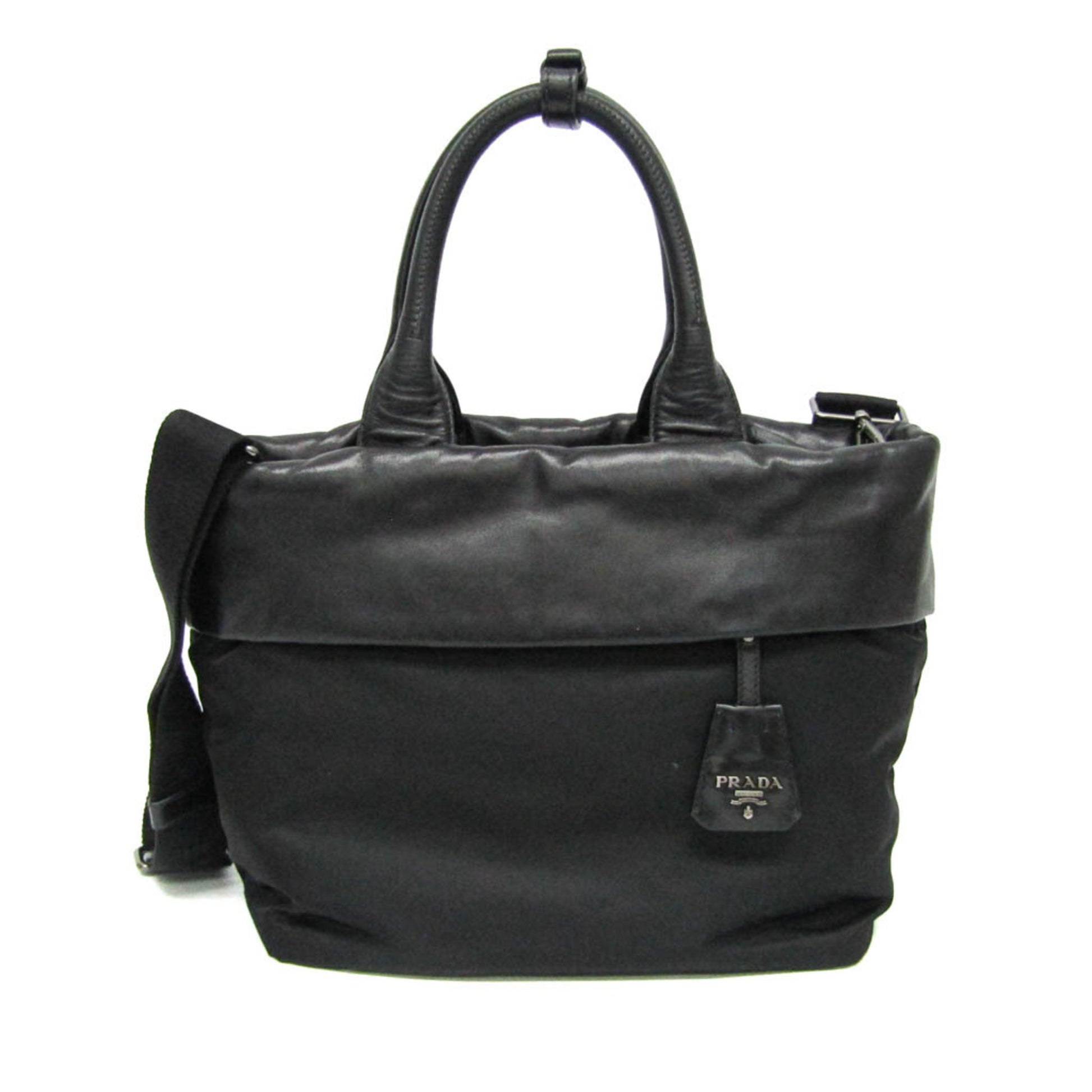 Prada Convertible Double Tote Nappa Leather and Tessuto, Black, Nylon, Handbag