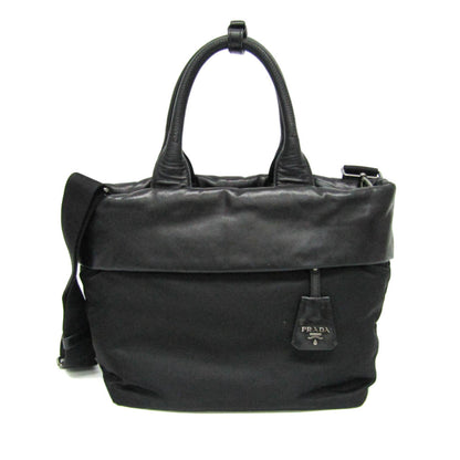 Prada Convertible Double Tote Nappa Leather and Tessuto, Black, Nylon, Handbag