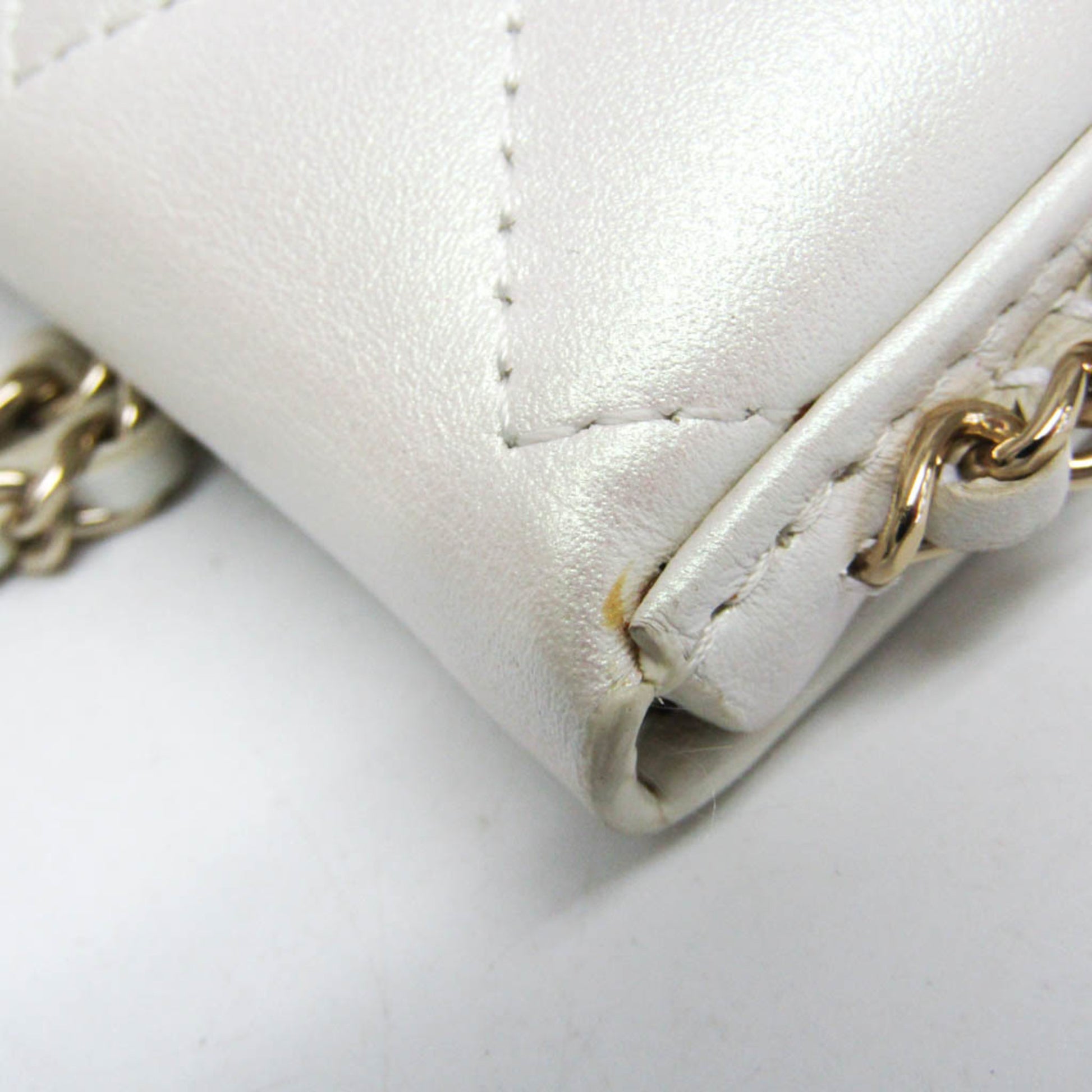 Chanel Chain Around Coin Purse with Chain Quilted Caviar, White, Leather, Shoulder Bag