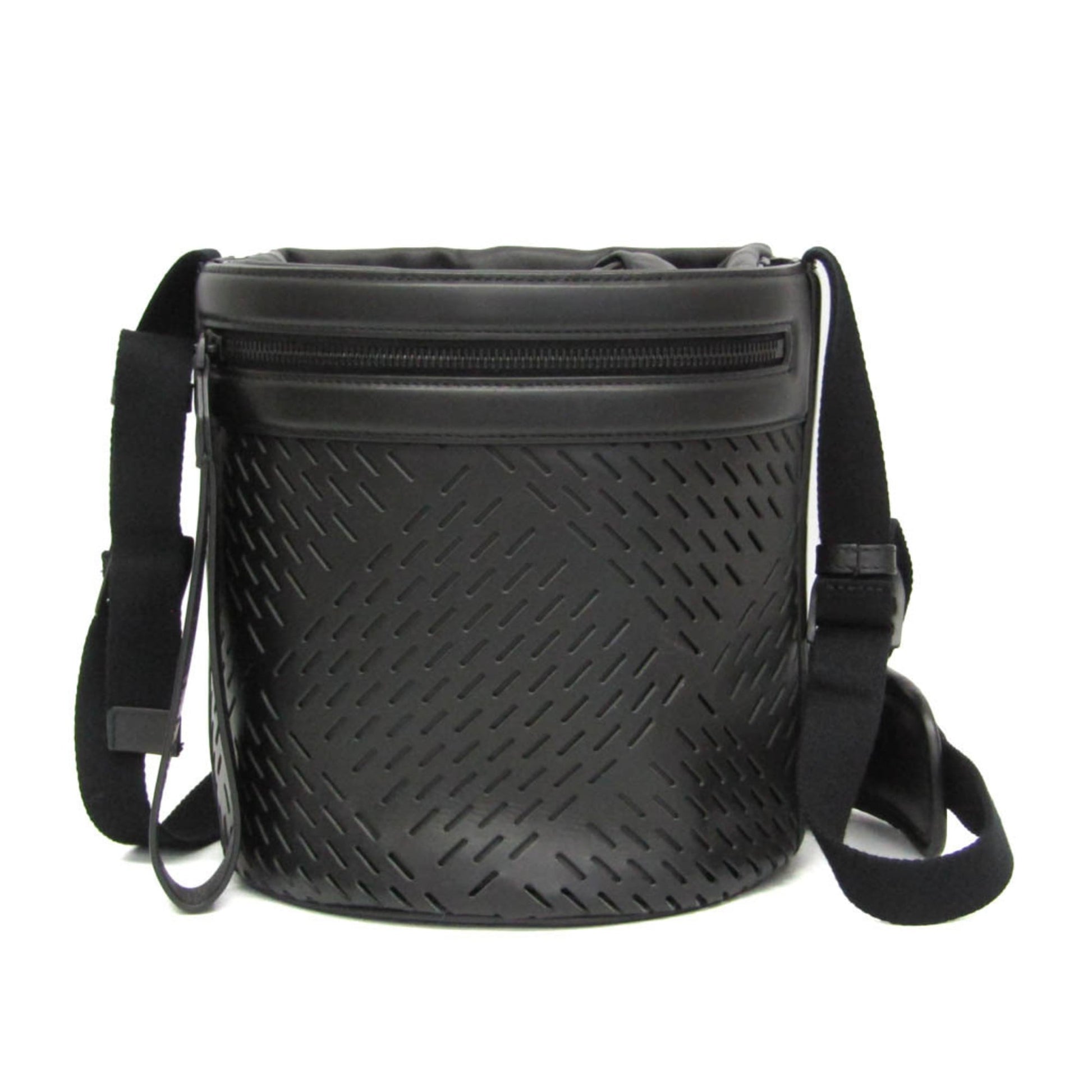 Bottega Veneta Paper Bucket Bag Perforated Leather, Black, Leather, Shoulder Bag
