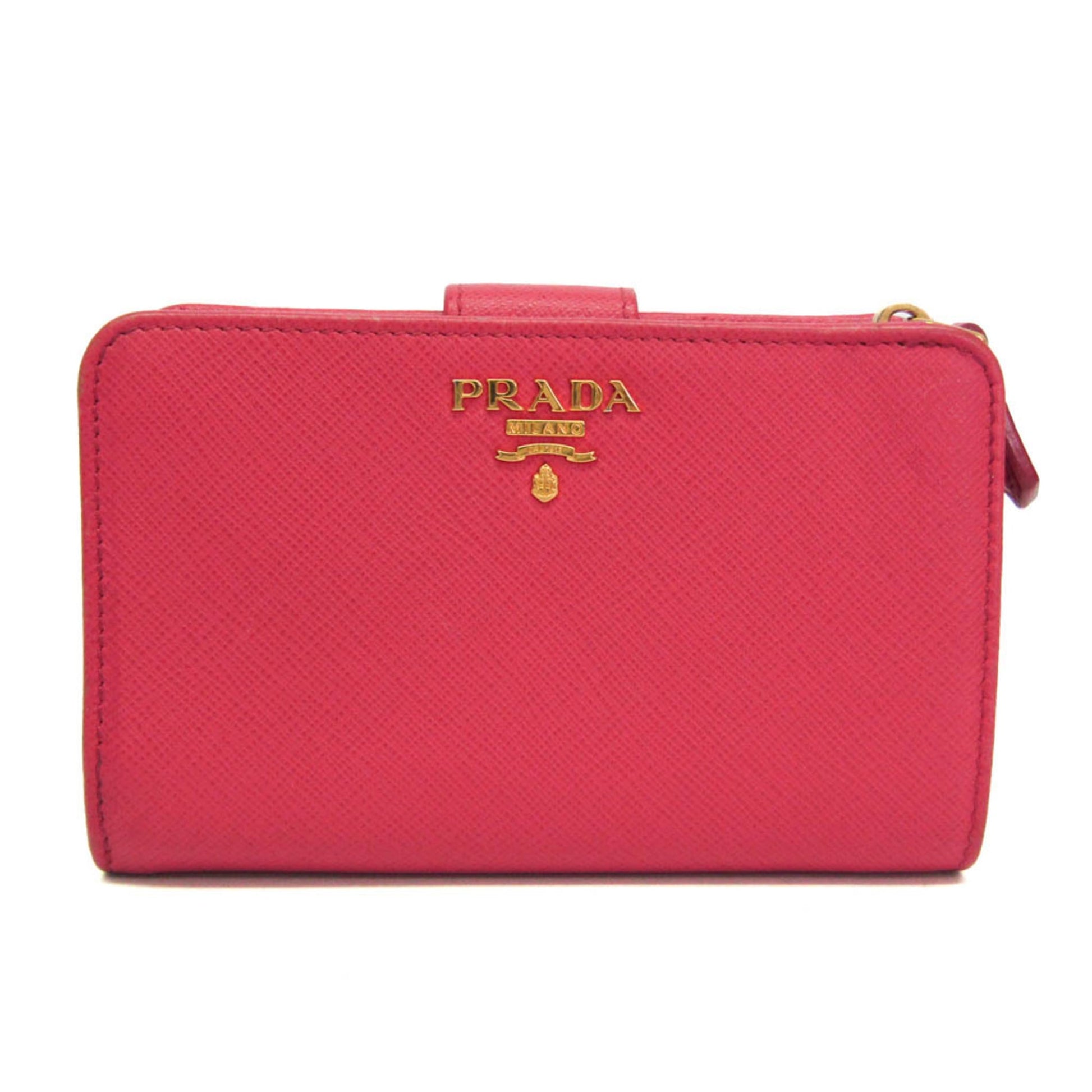 Prada Tab Bifold Wallet Saffiano Leather, Pink, Leather, Wallet
