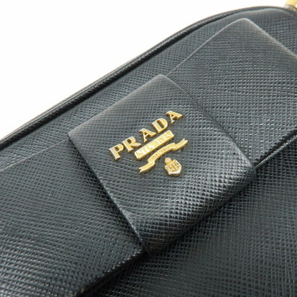 Prada Bow Camera Saffiano Leather, Black, Leather, Crossbody Bag