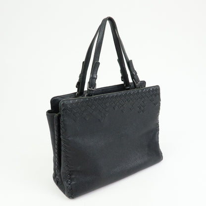 Bottega Veneta A-Shape Leather with Intrecciato Detail, Black, Leather, Tote Bag