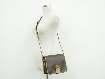 Celine Vintage Macadam Canvas and Leather, Brown, Canvas, Shoulder Bag