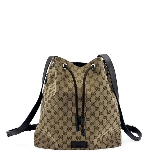 Gucci Drawstring GG Canvas, Black, Canvas, Backpack