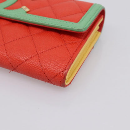 Chanel Filigree Flap Quilted Caviar, Red, Leather, Wallet