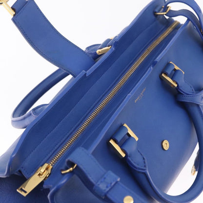 Saint Laurent Monogram Cabas Leather, Blue, Leather, Tote Bag