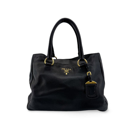 Prada Convertible Open Leather, Black, Leather, Tote Bag