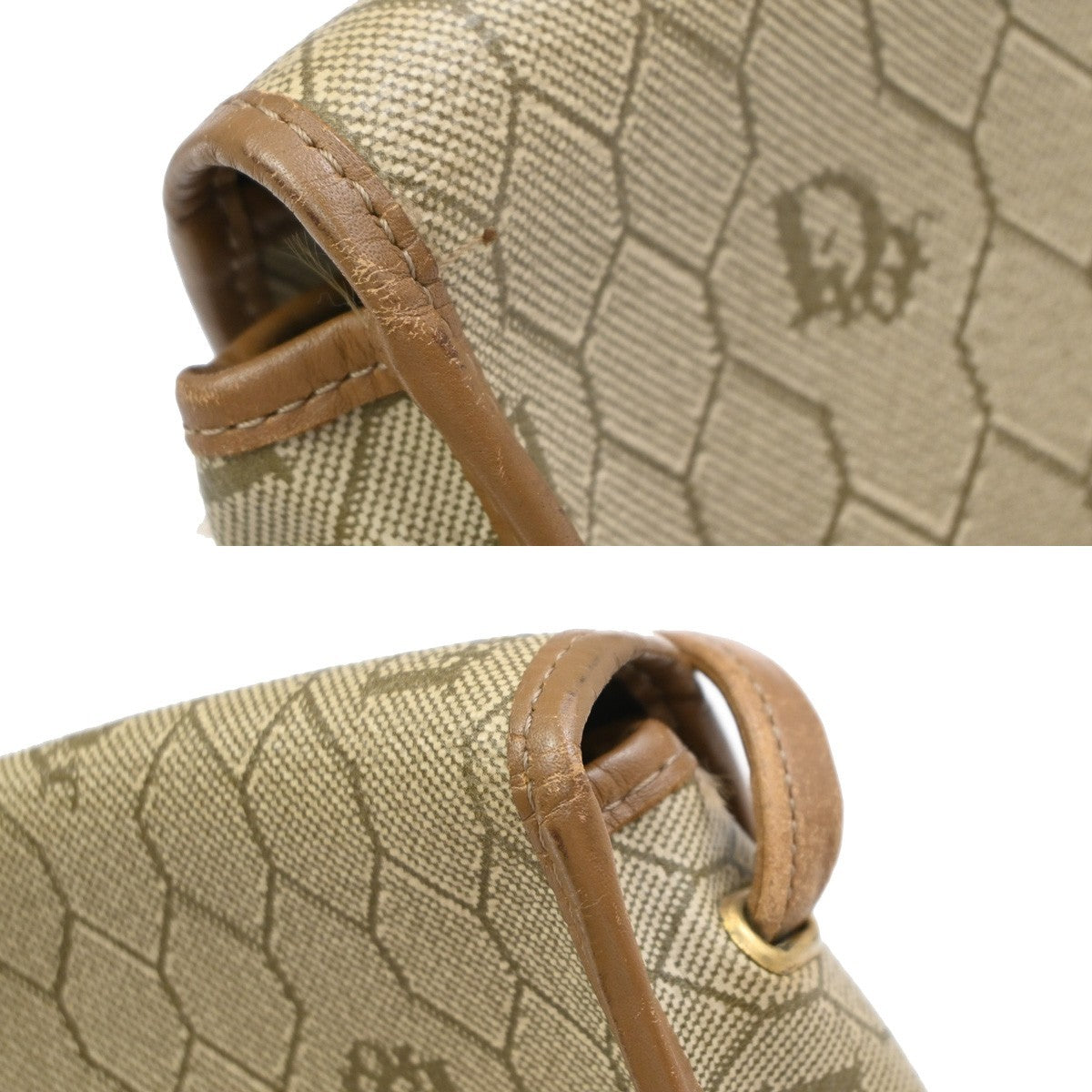 Christian Dior Vintage Honeycomb Canvas, Beige, PVC, Shoulder Bag