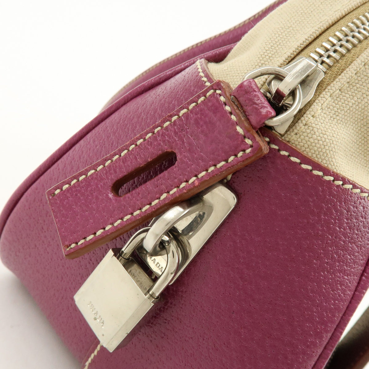 Prada Bowler Canvas with Leather, Purple, Canvas, Shoulder Bag