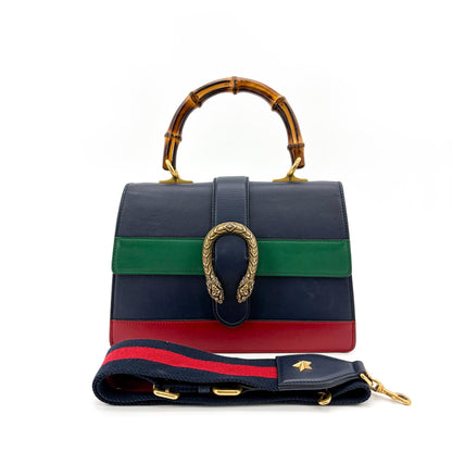 Gucci Dionysus Bamboo Top Handle Bag Colorblock Leather, Navy, Leather, Handbag