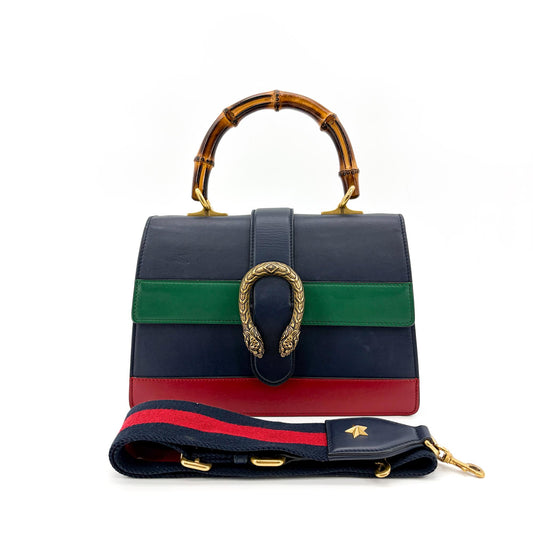 Gucci Dionysus Bamboo Top Handle Bag Colorblock Leather, Navy, Leather, Handbag