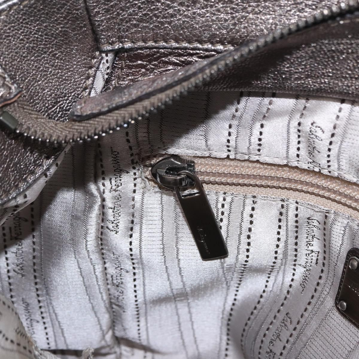 Salvatore Ferragamo Gancini Top Handle Leather, Silver, Leather, Handbag
