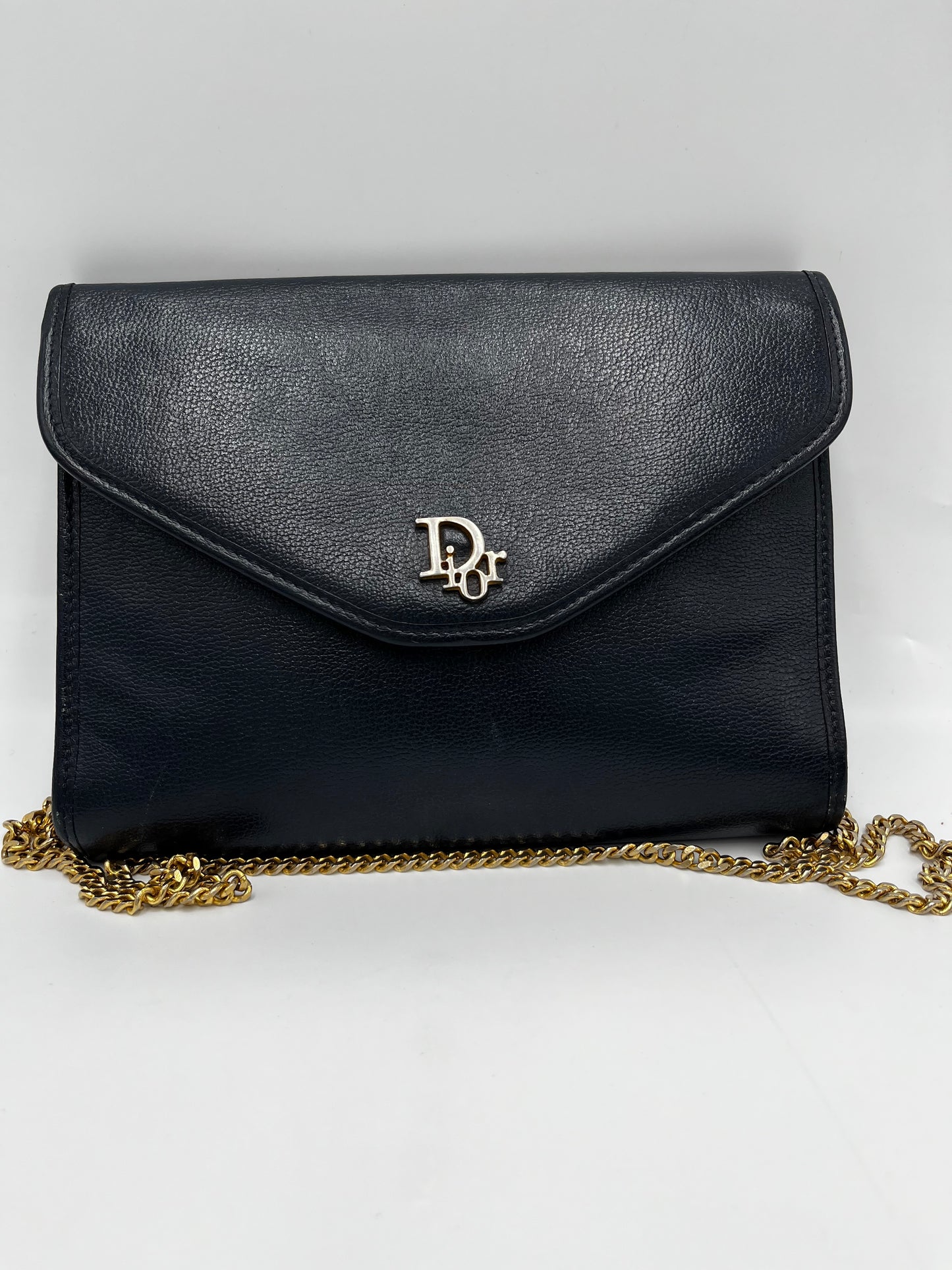 Christian Dior Vintage CD Chain  Shoulder Bag Leather, Black, Leather, Clutch