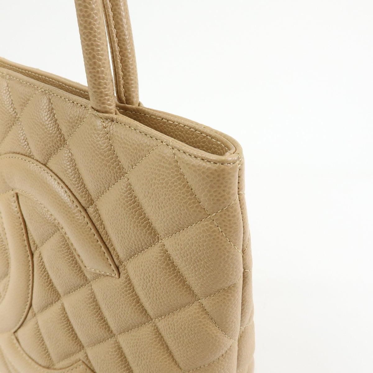 Chanel Medallion Quilted Lambskin, Beige, Calfskin, Tote Bag