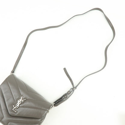 Saint Laurent Loulou Matelasse Chevron Leather, Gray, Leather, Shoulder Bag