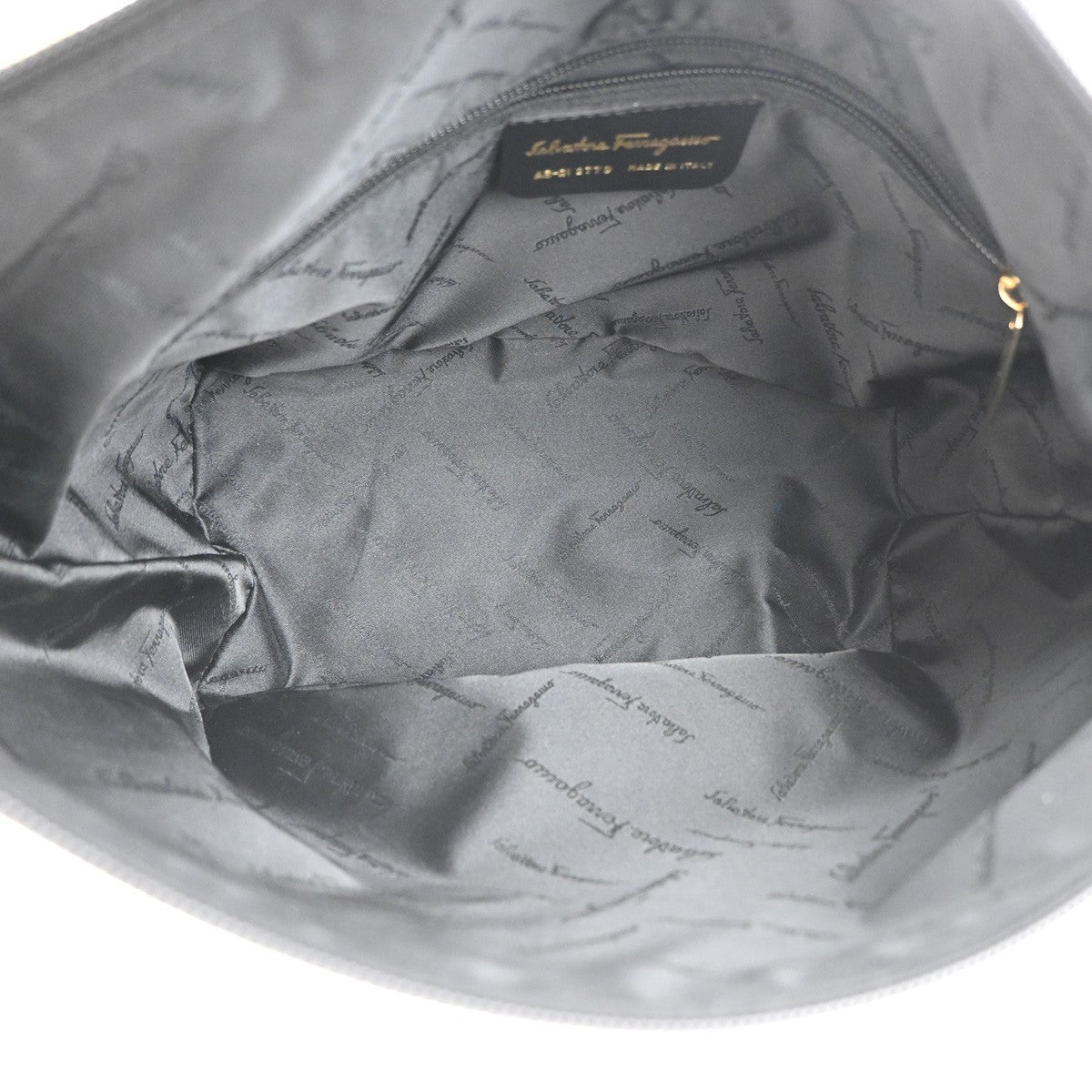 Salvatore Ferragamo Gancini Zip Leather, Black, Canvas, Tote Bag