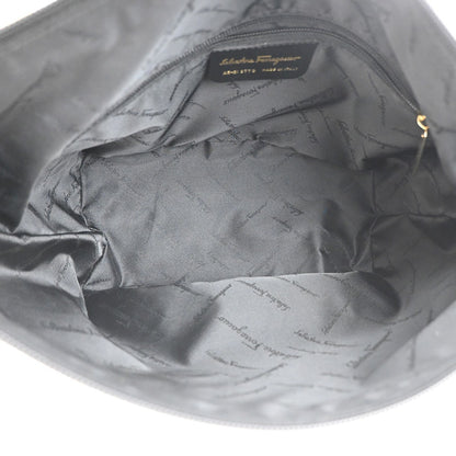 Salvatore Ferragamo Gancini Zip Leather, Black, Canvas, Tote Bag