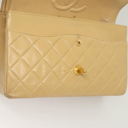 Chanel Vintage Classic Double Flap Bag Quilted Lambskin, BEIGE, LEATHER, Shoulder bag
