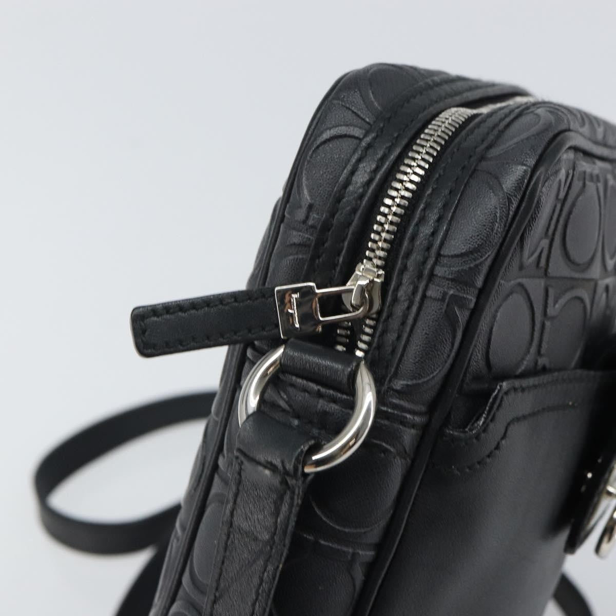 Salvatore Ferragamo Gancini Leather, Black, Leather, Shoulder Bag