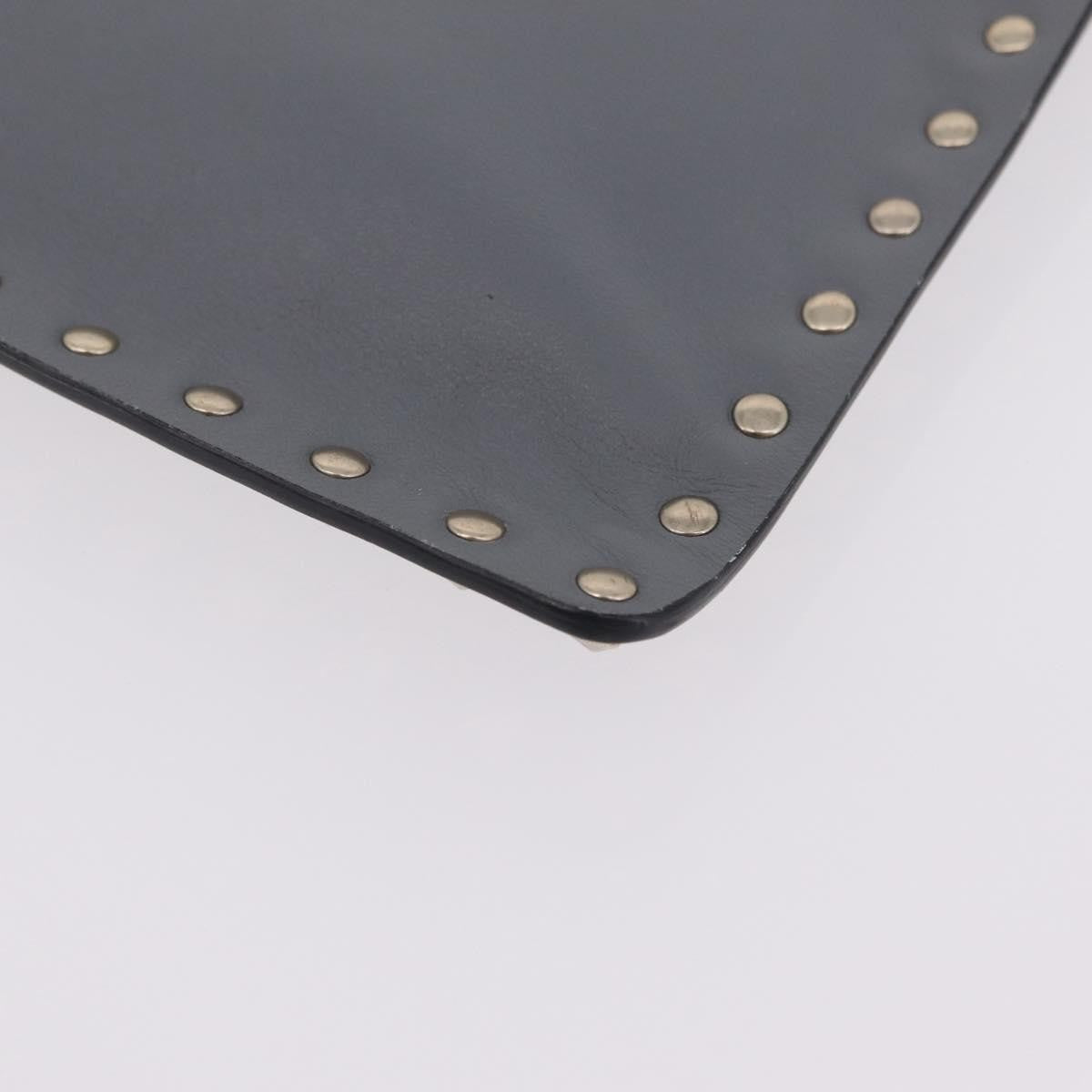 Valentino Garavani Rockstud Pouch Leather, Gray, Leather, Clutch