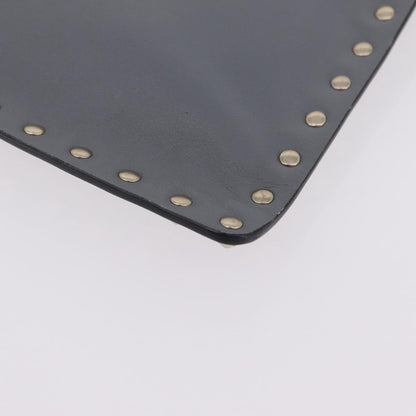 Valentino Garavani Rockstud Pouch Leather, Gray, Leather, Clutch