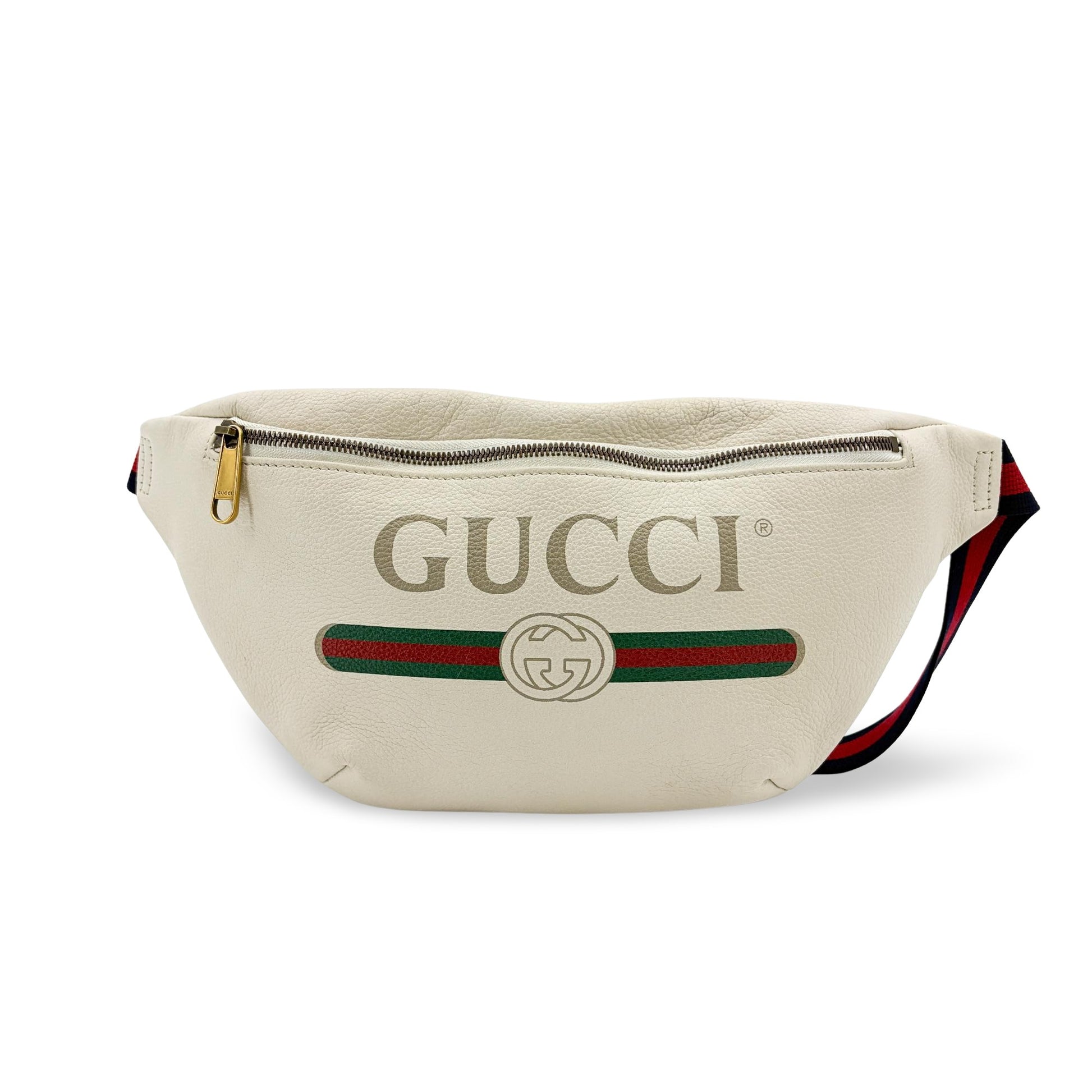 Gucci Logo Belt Bag Printed Leather, White, Leather, Crossbody Bag