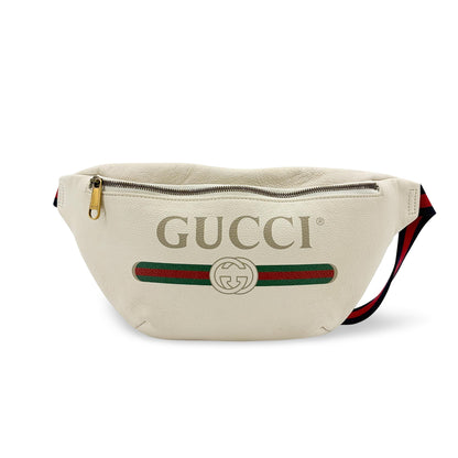Gucci Logo Belt Bag Printed Leather, White, Leather, Crossbody Bag