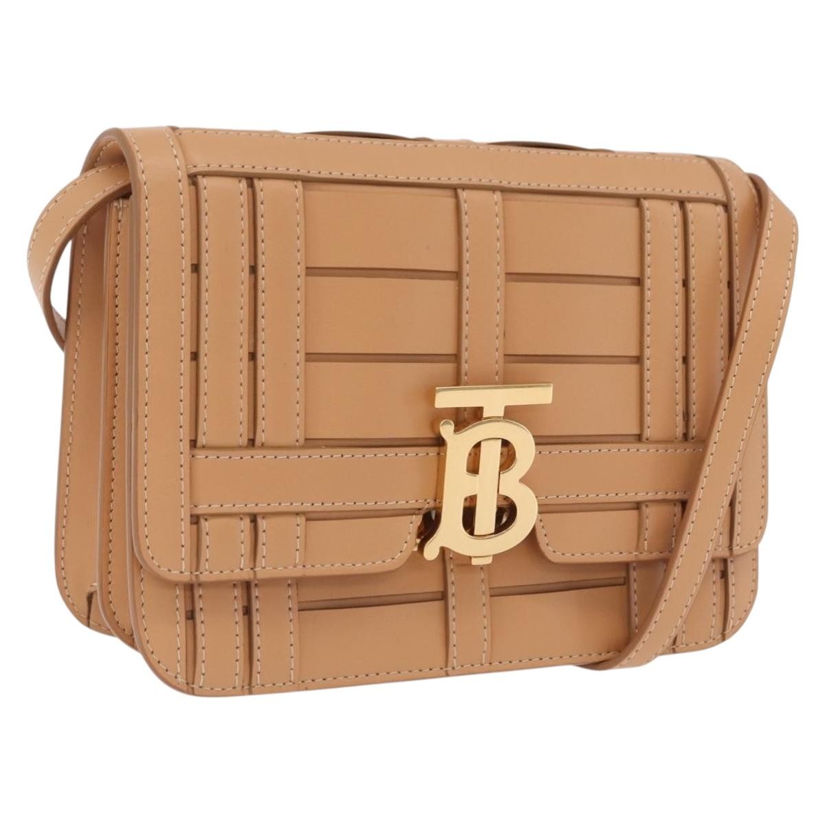 Burberry TB Flap Woven Leather, Beige, Leather, Handbag
