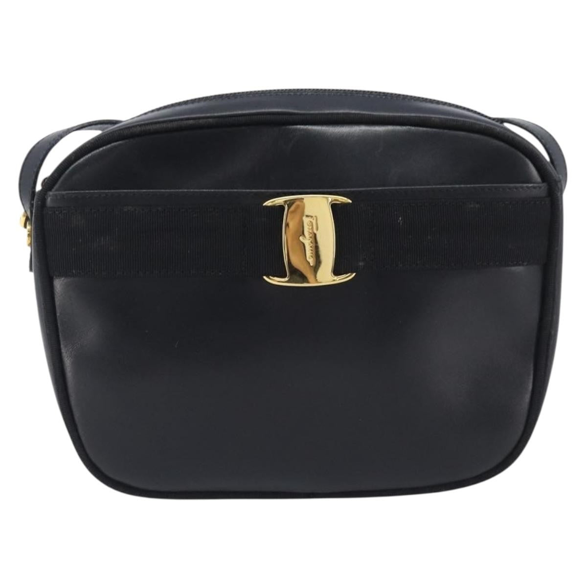 Salvatore Ferragamo Vara Bow Camera Leather, Black, Leather, Shoulder Bag