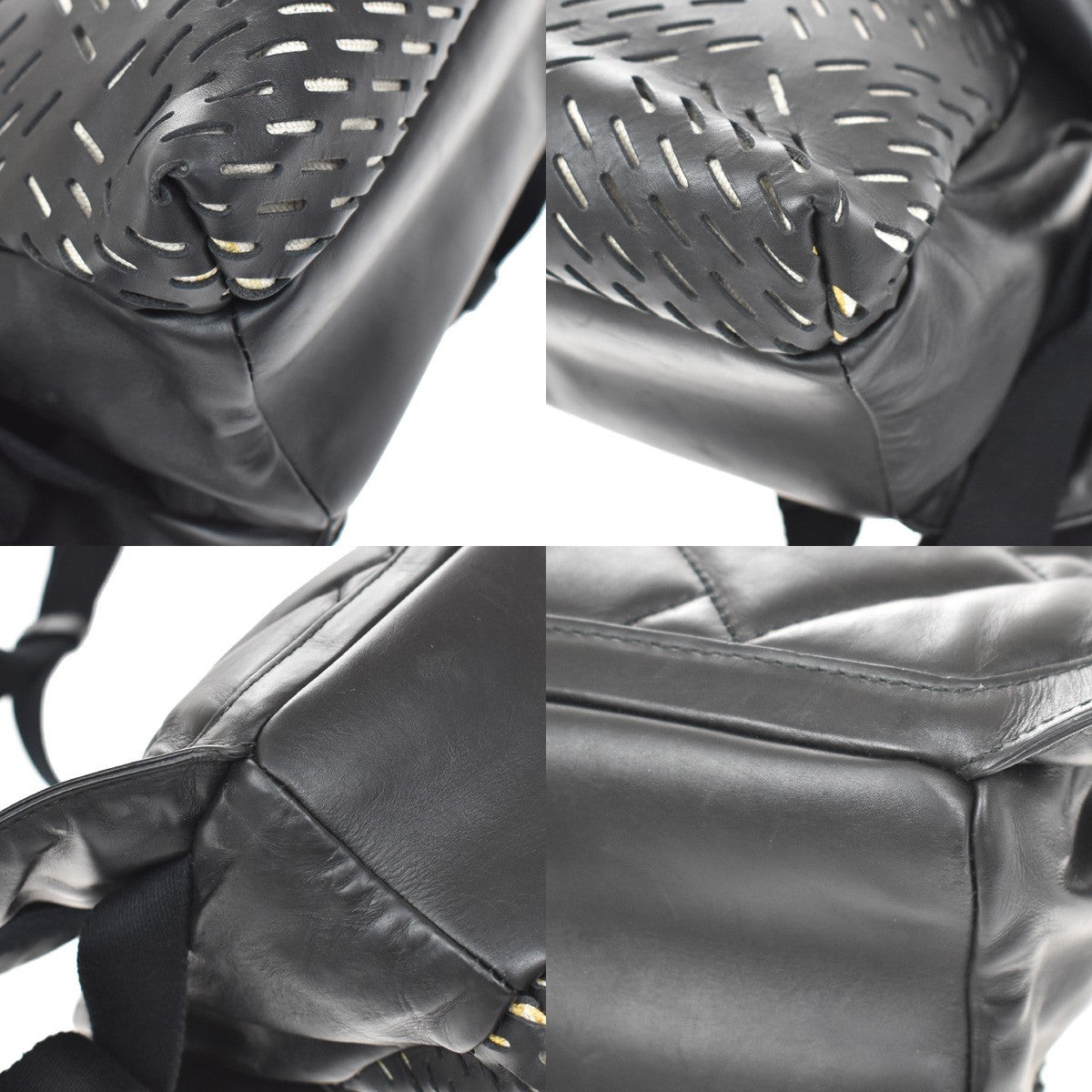 Bottega Veneta Folding Top Belt Perforated Leather, Black, Leather, Handbag