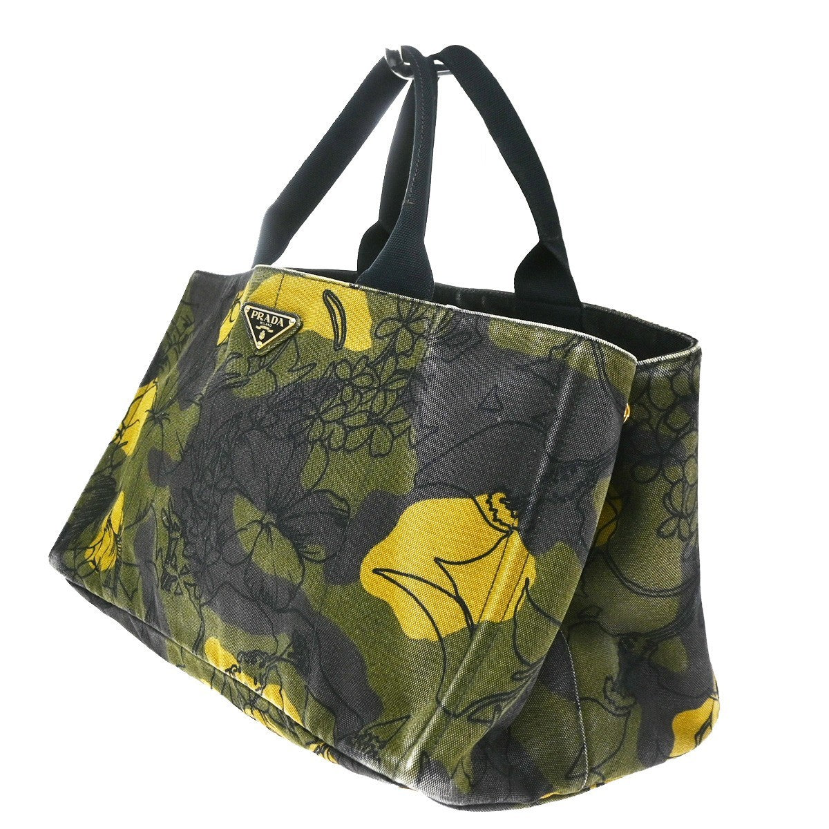 Prada Canapa Printed Canvas, Green, Canvas, Tote Bag