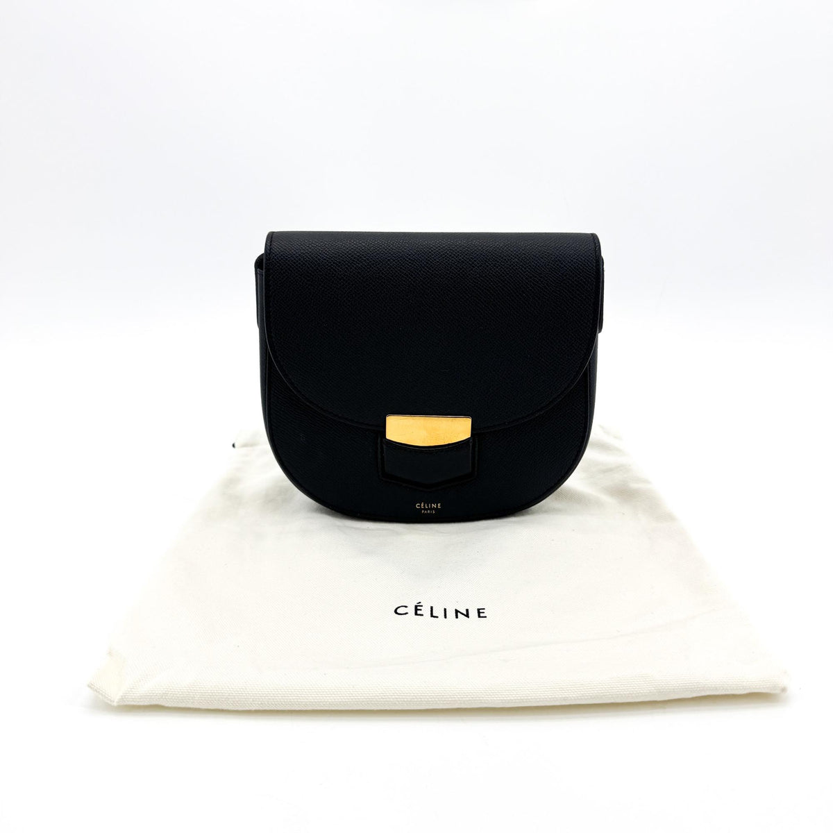 Celine Trotteur Calfskin, Black, Leather, Crossbody Bag