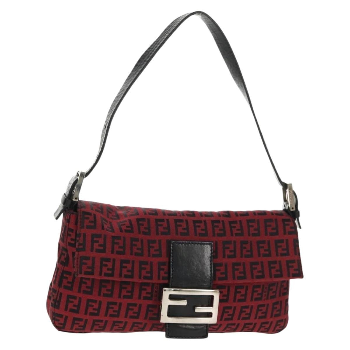 Fendi Baguette Zucchino Canvas, Red, Canvas, Handbag