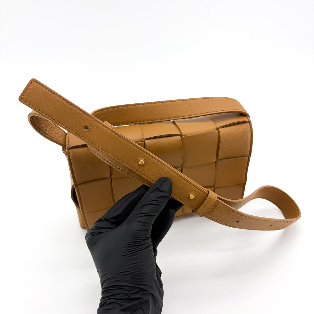 Bottega Veneta Cassette Zip Maxi Intrecciato Webbed Canvas, Brown, Leather, Crossbody Bag