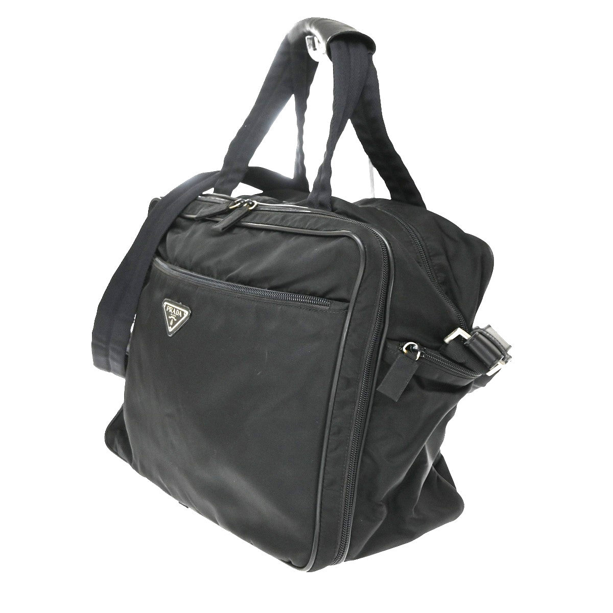 Prada Expandable Front Zip Boston Tessuto, Black, Nylon, Handbag